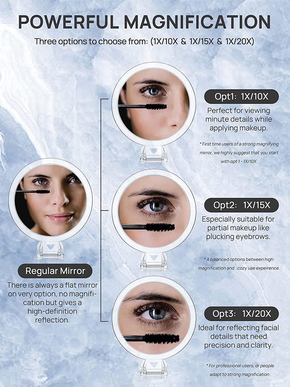 Double-Sided 1X/20X Magnifying Foldable Makeup Mirror for Handheld, Table and Travel Usage Tristar Online