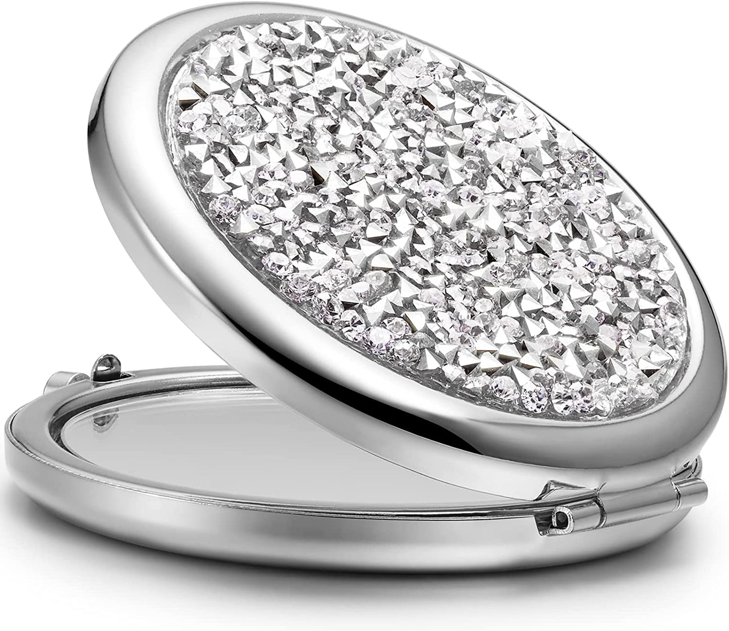 Mini Mix Diamond 1X/2X Magnifying Round Metal Pocket Makeup Mirror (Silver) Tristar Online