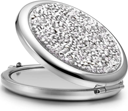 Mini Mix Diamond 1X/2X Magnifying Round Metal Pocket Makeup Mirror (Silver) Tristar Online