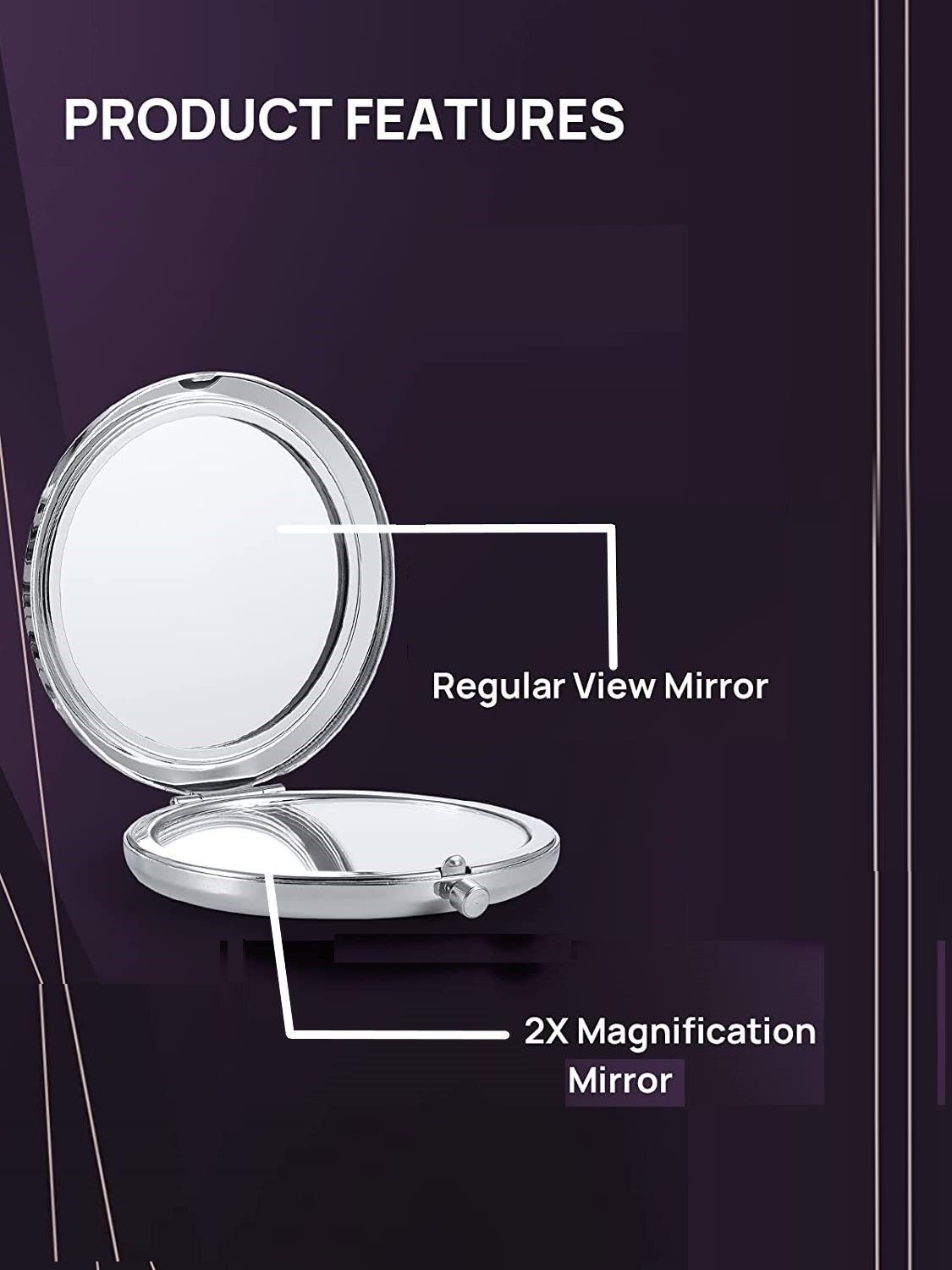 Mini Mix Diamond 1X/2X Magnifying Round Metal Pocket Makeup Mirror (Silver) Tristar Online