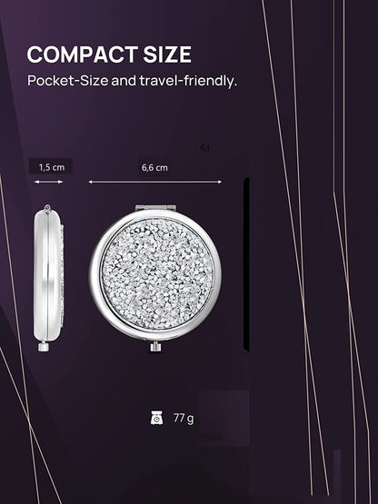 Mini Mix Diamond 1X/2X Magnifying Round Metal Pocket Makeup Mirror (Silver) Tristar Online