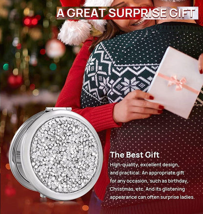 Mini Mix Diamond 1X/2X Magnifying Round Metal Pocket Makeup Mirror (Silver) Tristar Online