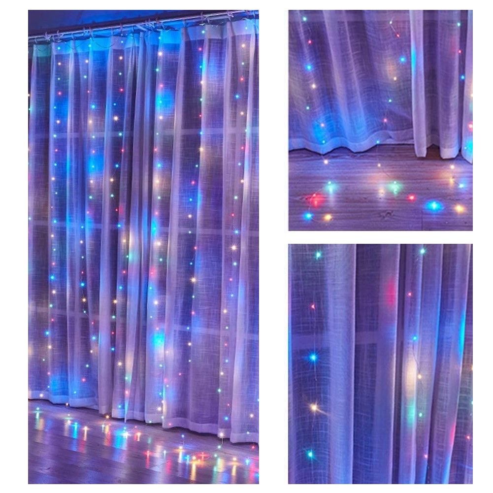 300 LEDs Window Curtain Fairy Lights 8 Modes and Remote Control for Bedroom (Multicolor, 300 x 300cm) Tristar Online