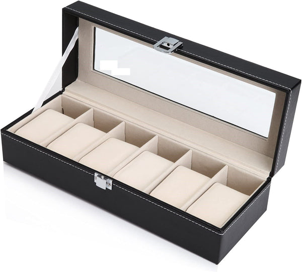 Black PU Leather Watch Organizer Display Storage Box Cases for Men & Women (6 slots) Tristar Online