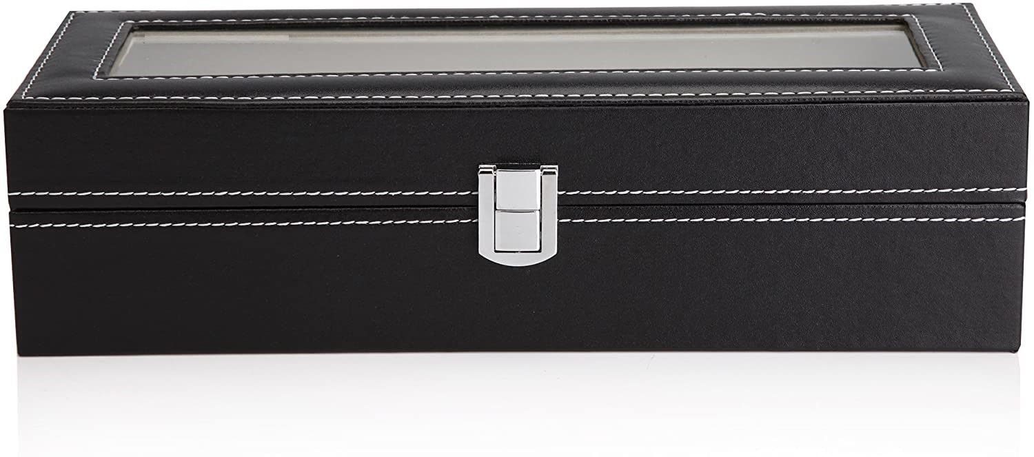 Black PU Leather Watch Organizer Display Storage Box Cases for Men & Women (6 slots) Tristar Online