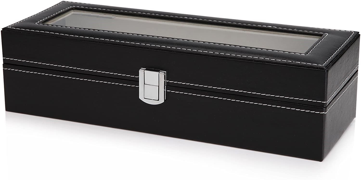 Black PU Leather Watch Organizer Display Storage Box Cases for Men & Women (6 slots) Tristar Online
