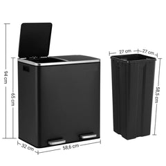 Kitchen Dual Recycling Bin 30L, Black Tristar Online