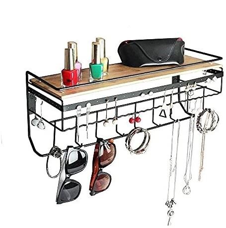 Wall Mount Hanging Jewelry Organizer with 9 Hooks (Black Metal) Tristar Online