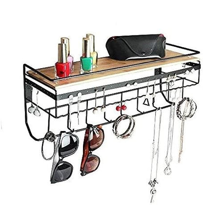Wall Mount Hanging Jewelry Organizer with 9 Hooks (Black Metal) Tristar Online