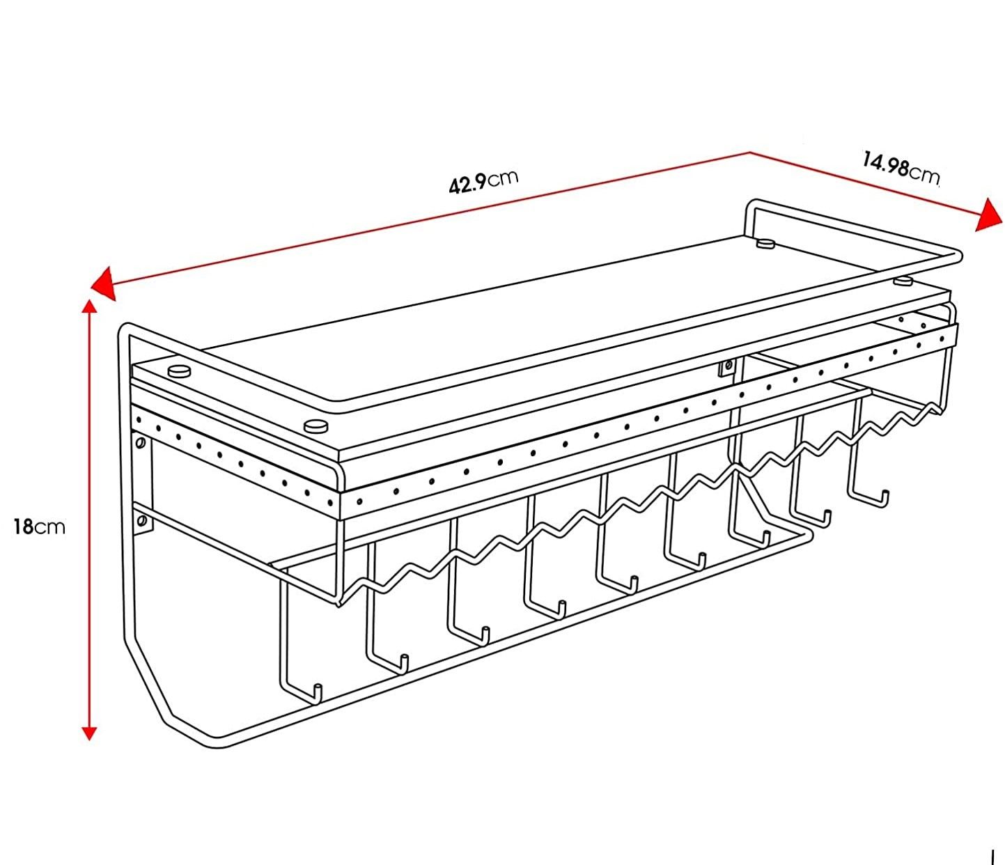 Wall Mount Hanging Jewelry Organizer with 9 Hooks (Black Metal) Tristar Online