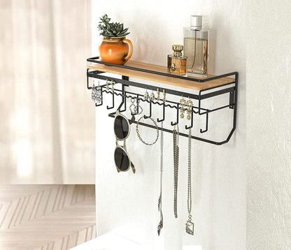 Wall Mount Hanging Jewelry Organizer with 9 Hooks (Black Metal) Tristar Online