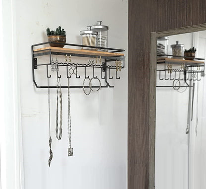 Wall Mount Hanging Jewelry Organizer with 9 Hooks (Black Metal) Tristar Online