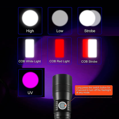 7 Modes Waterproof Rechargeable UV Light Flashlight Torch for Camping Tristar Online