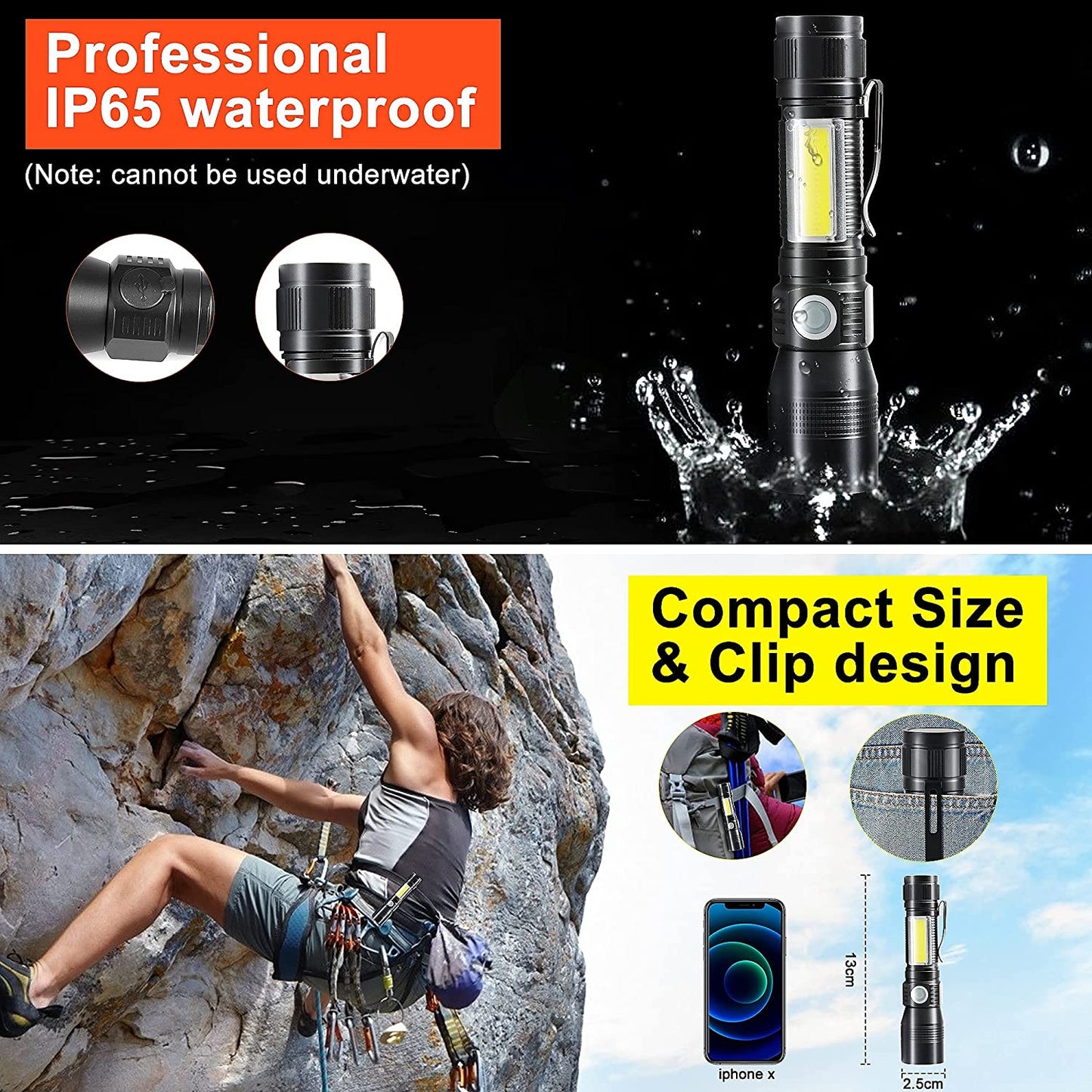 7 Modes Waterproof Rechargeable UV Light Flashlight Torch for Camping Tristar Online
