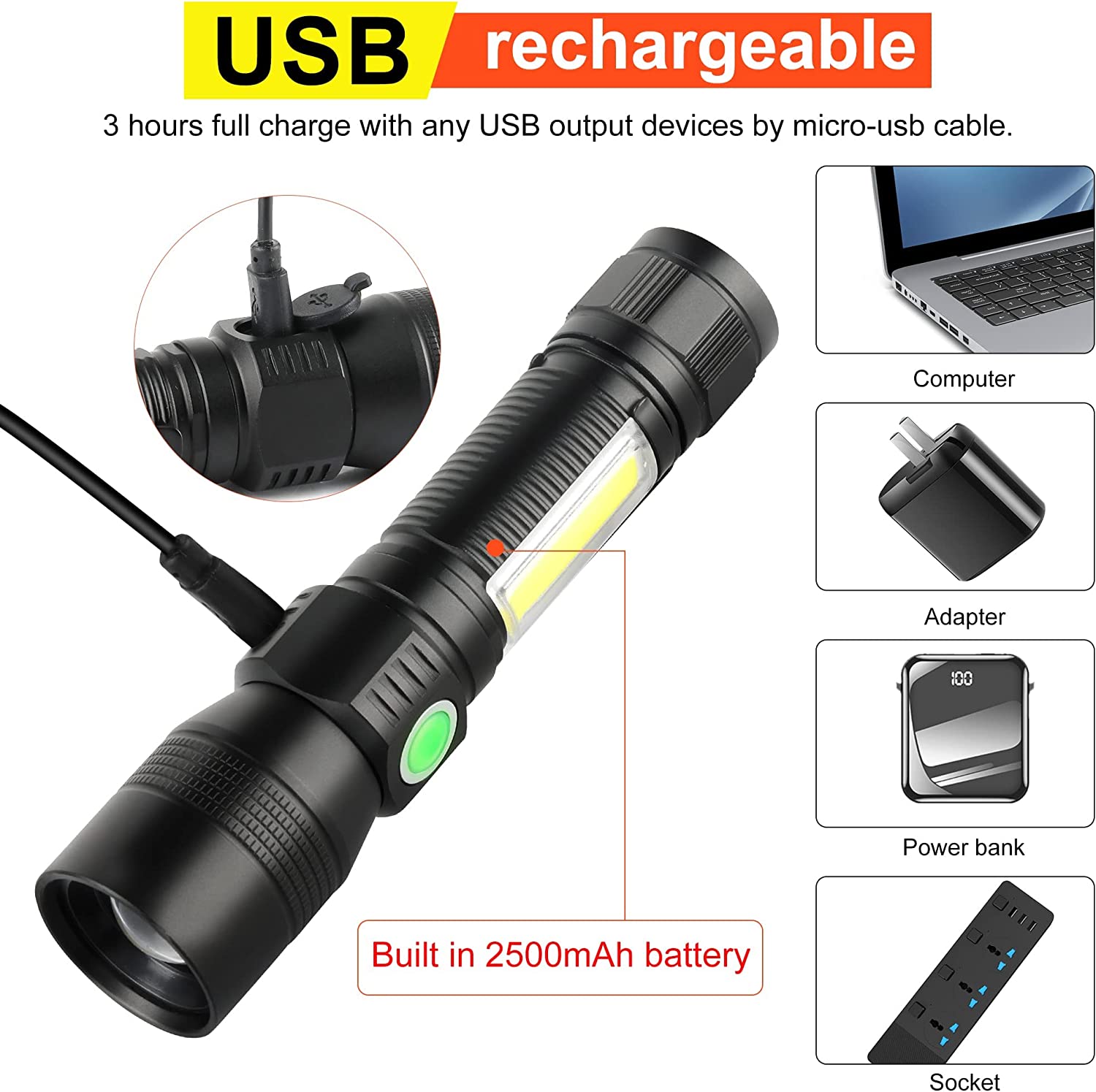 7 Modes Waterproof Rechargeable UV Light Flashlight Torch for Camping Tristar Online