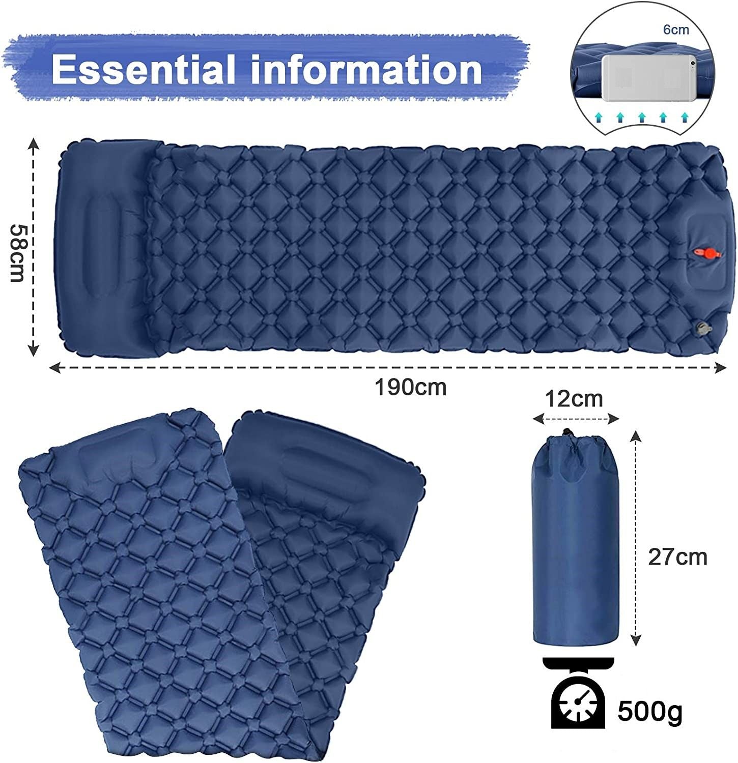 Ultralight Inflatable Camping Sleeping Pad with Pillow for Travelling and Hiking Tristar Online