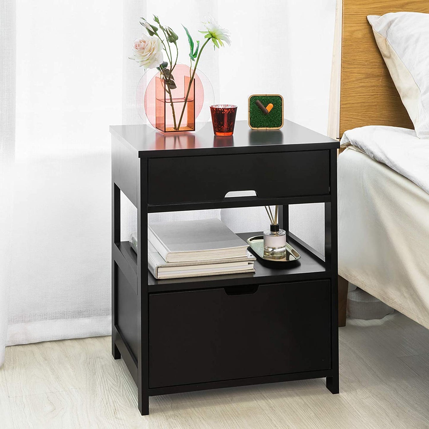 CARLA HOME Black Bedside Table with 2 Drawers Tristar Online
