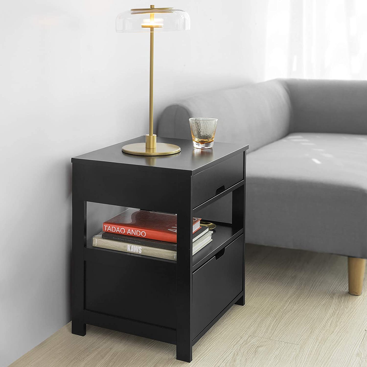 CARLA HOME Black Bedside Table with 2 Drawers Tristar Online