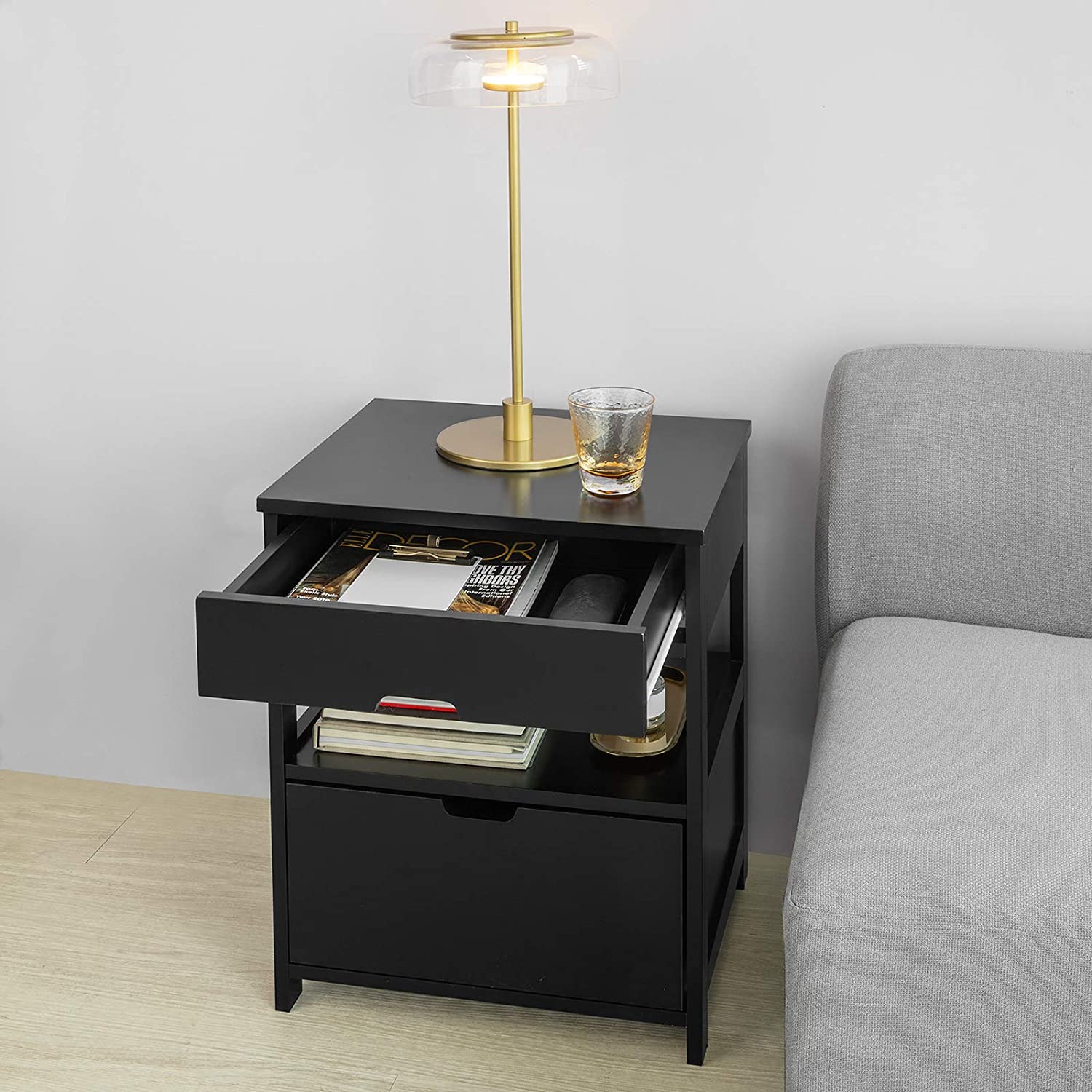 CARLA HOME Black Bedside Table with 2 Drawers Tristar Online