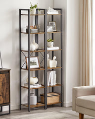 Small 6-Tier Industrial Bookshelf, Rustic Brown, Black Tristar Online