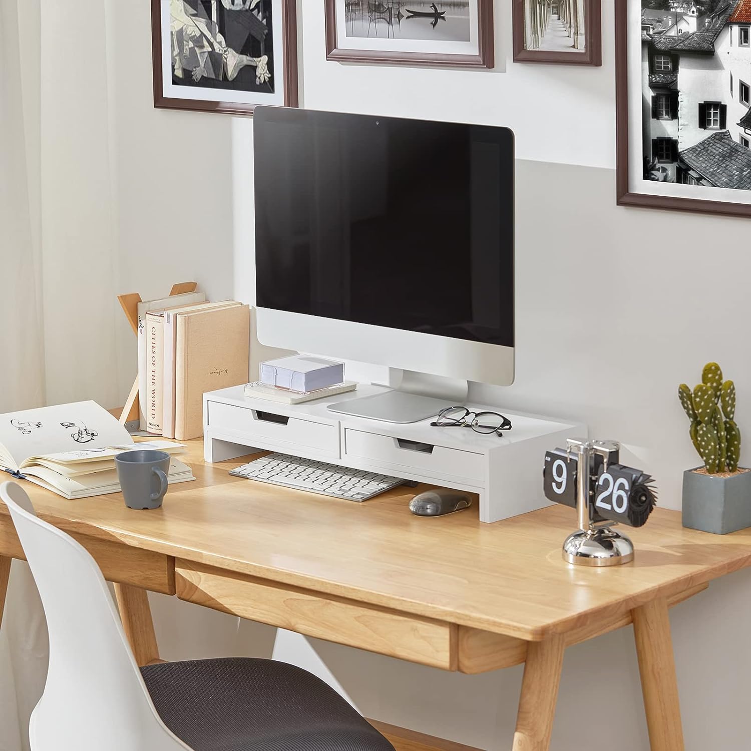 White Monitor Stand with Drawers Tristar Online