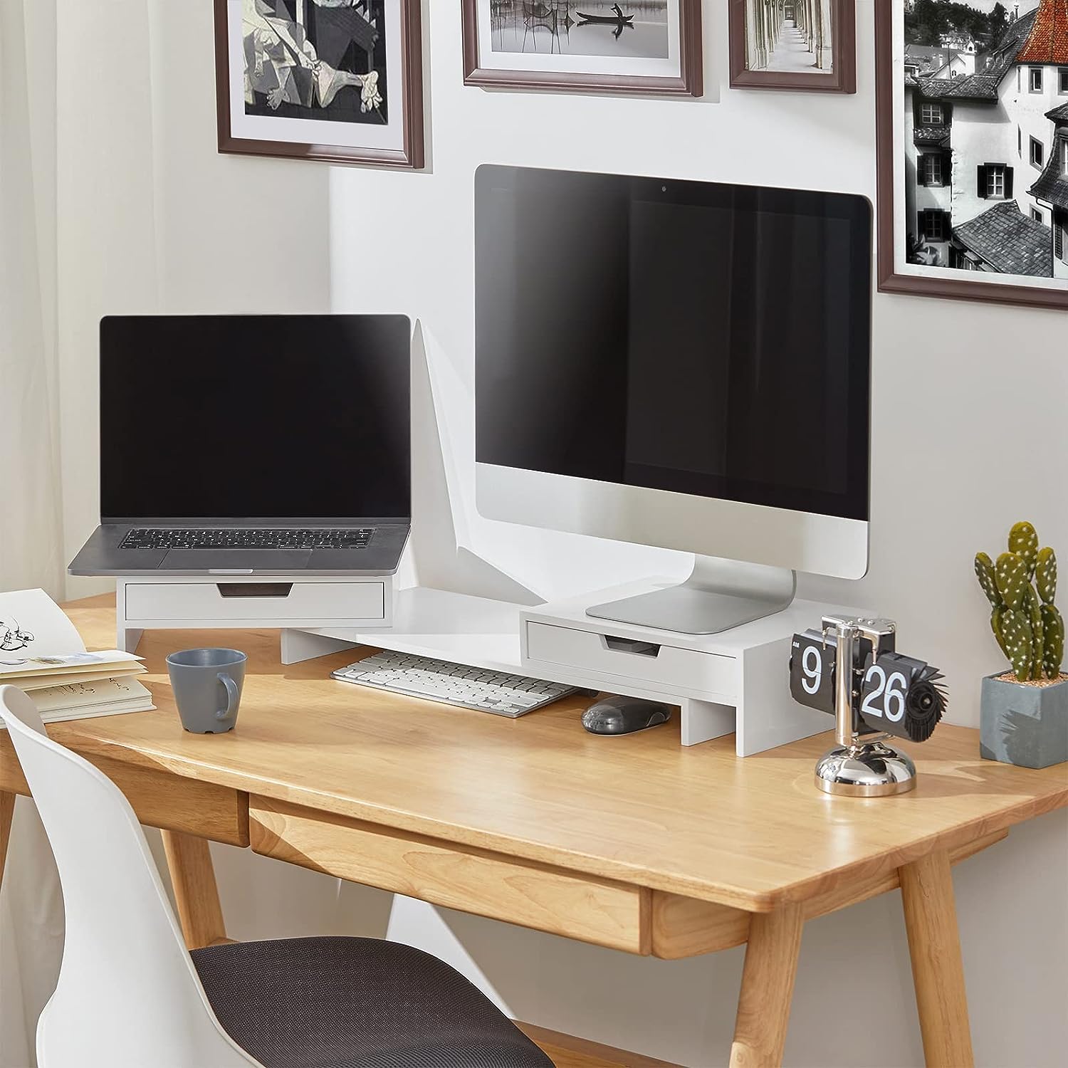 White Monitor Stand with Drawers Tristar Online