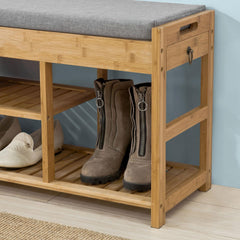 Bamboo Shoe Bench Drawers Lift Top Tristar Online