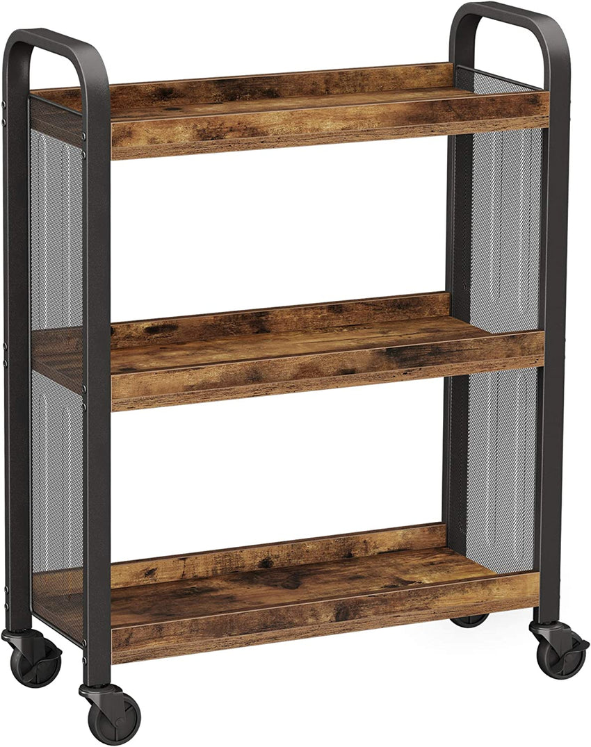 Rustic Brown Kitchen Trolley Rolling Cart with Steel Structure (66 x 26 x 85 cm) Tristar Online