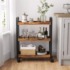 Rustic Brown Kitchen Trolley Rolling Cart with Steel Structure (66 x 26 x 85 cm) Tristar Online