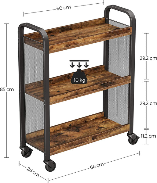 Rustic Brown Kitchen Trolley Rolling Cart with Steel Structure (66 x 26 x 85 cm) Tristar Online