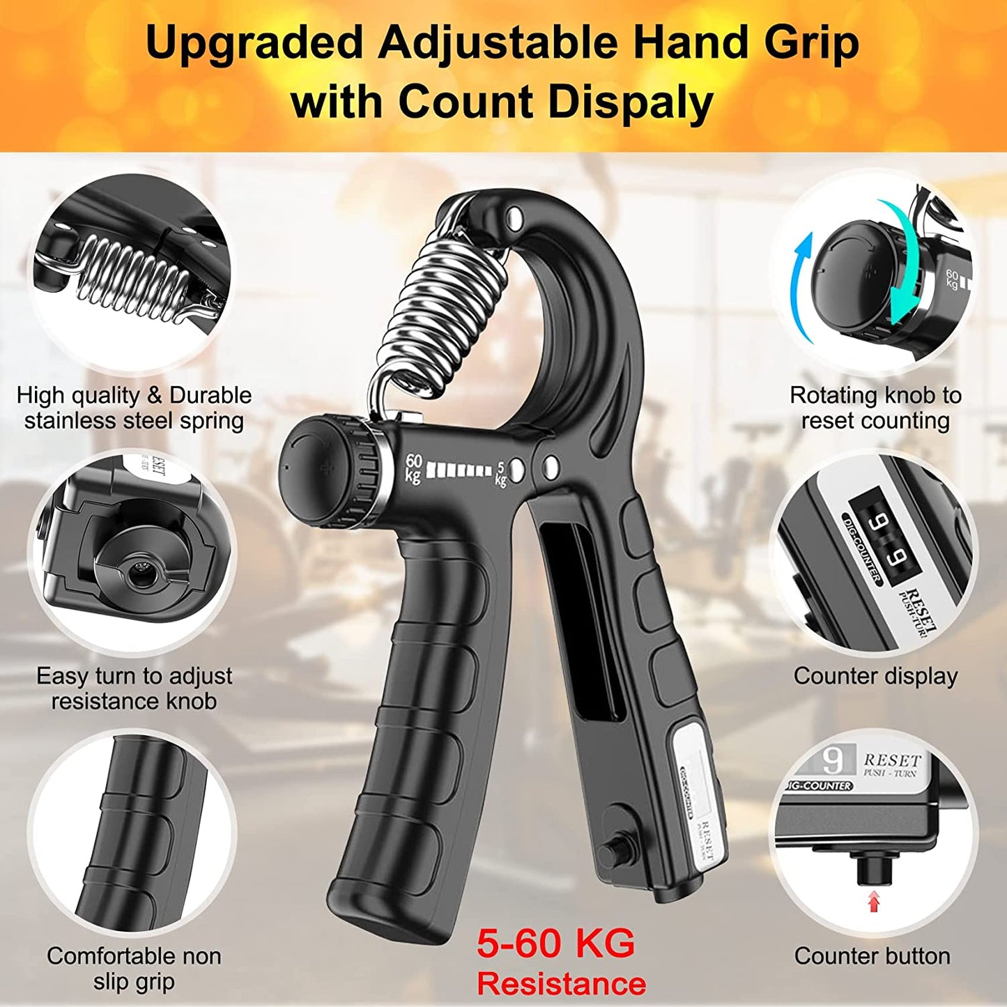 2 Pack Adjustable Hand Grip Strengthener for Hand Grip Strength and Wrist Rehabilitation (Resistance 5-60 kg) Tristar Online