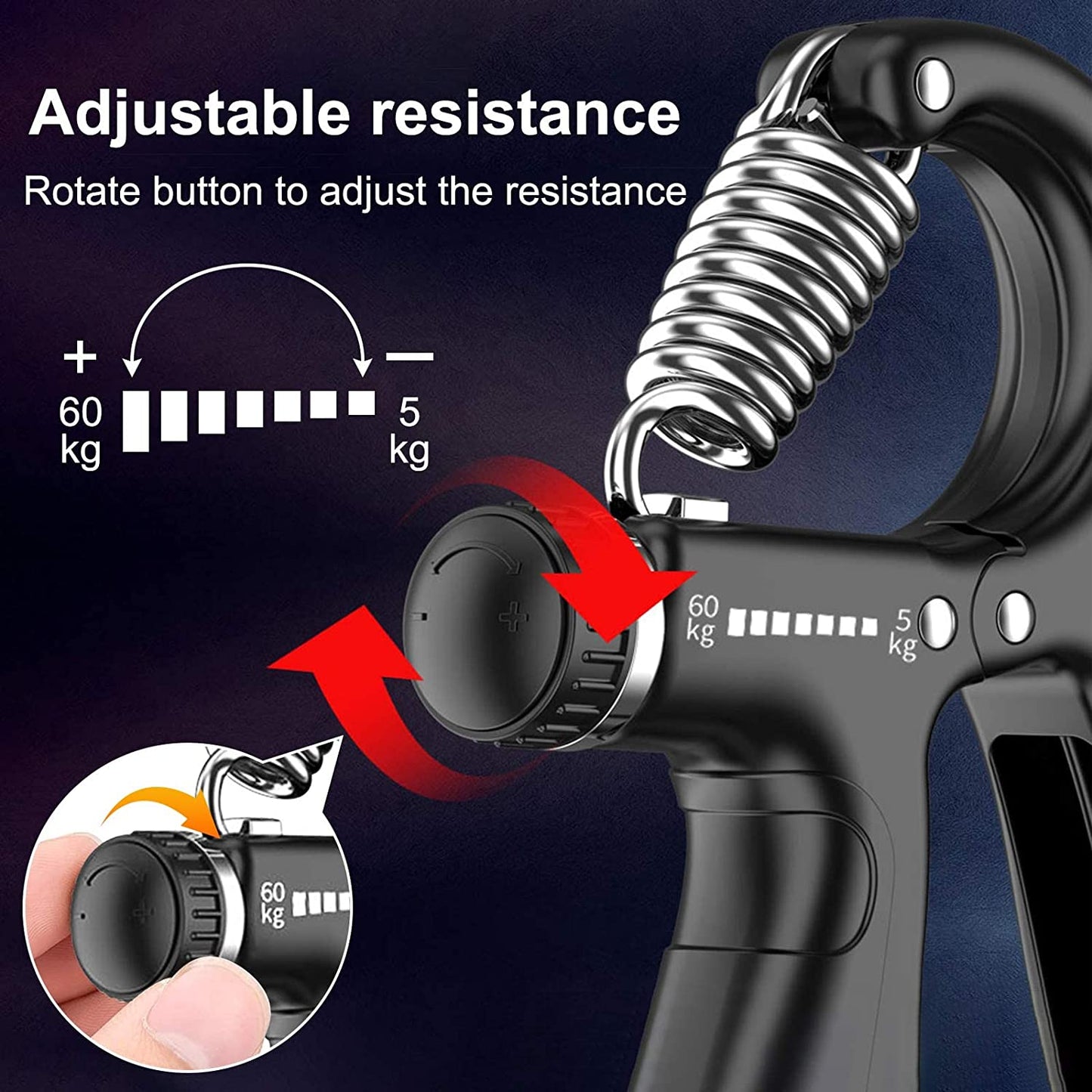 2 Pack Adjustable Hand Grip Strengthener for Hand Grip Strength and Wrist Rehabilitation (Resistance 5-60 kg) Tristar Online