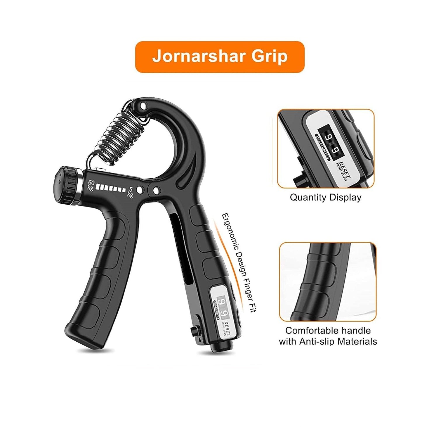 2 Pack Adjustable Hand Grip Strengthener for Hand Grip Strength and Wrist Rehabilitation (Resistance 5-60 kg) Tristar Online