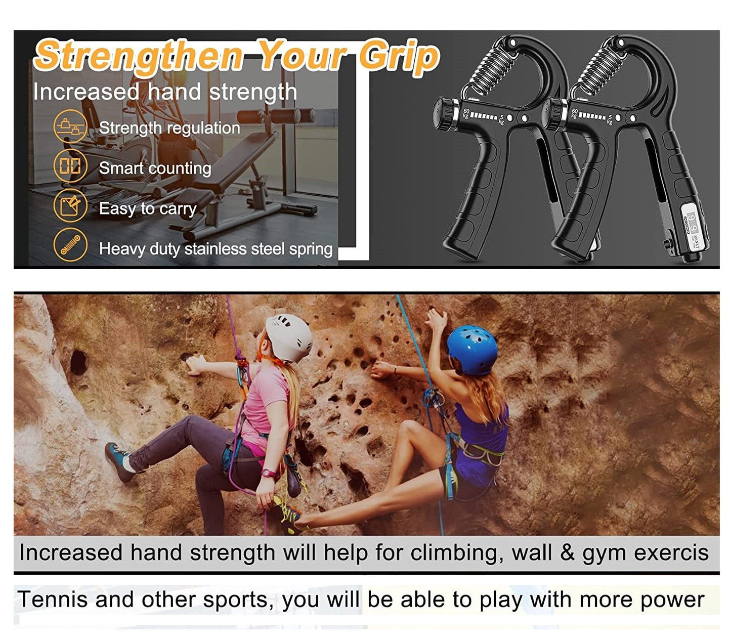 2 Pack Adjustable Hand Grip Strengthener for Hand Grip Strength and Wrist Rehabilitation (Resistance 5-60 kg) Tristar Online