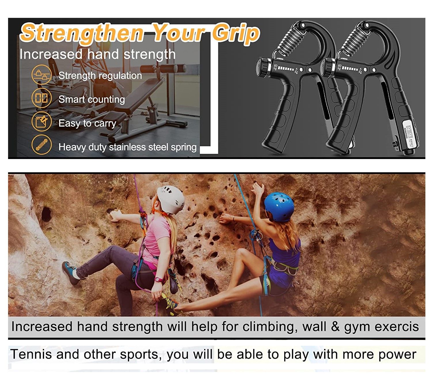 2 Pack Adjustable Hand Grip Strengthener for Hand Grip Strength and Wrist Rehabilitation (Resistance 5-60 kg) Tristar Online