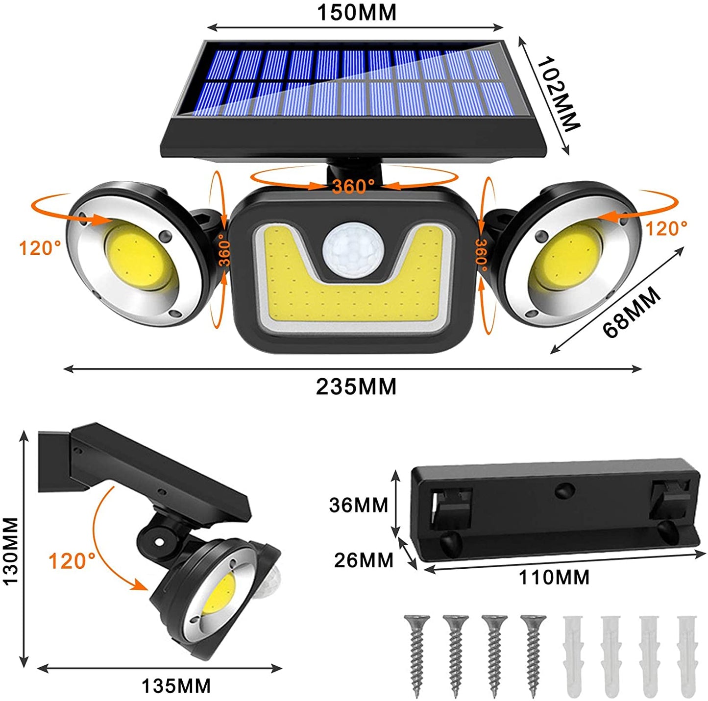 Outdoor Solar Lights with 3 Adjustable Head for Porch Garden Patio Tristar Online