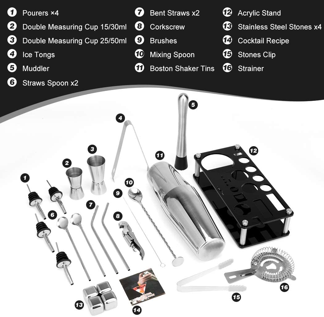 VIKUS Cocktail Shaker Set Boston 23-Piece Stainless Steel and Professional Bar Tools for Drink Mixing Tristar Online