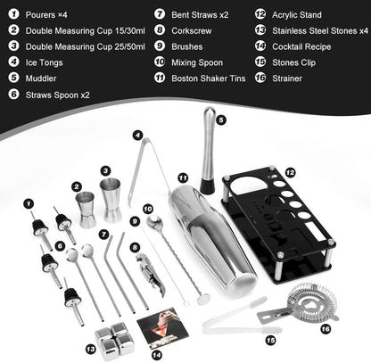 VIKUS Cocktail Shaker Set Boston 23-Piece Stainless Steel and Professional Bar Tools for Drink Mixing Tristar Online
