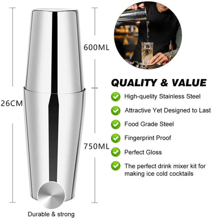 VIKUS Cocktail Shaker Set Boston 23-Piece Stainless Steel and Professional Bar Tools for Drink Mixing Tristar Online