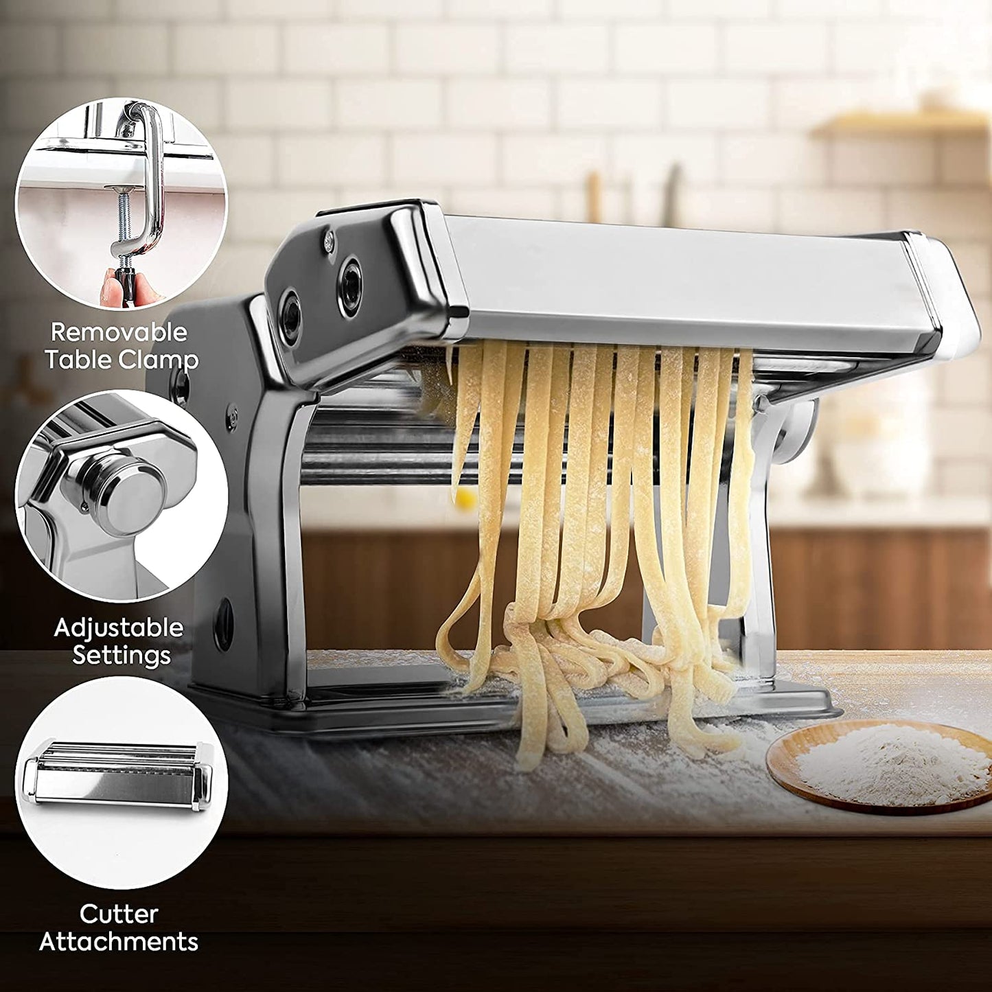 VIKUS Pasta Maker Manual Steel Machine with 8 Adjustable Thickness Settings Tristar Online