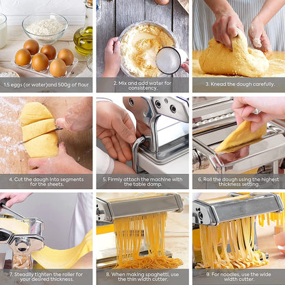 VIKUS Pasta Maker Manual Steel Machine with 8 Adjustable Thickness Settings Tristar Online