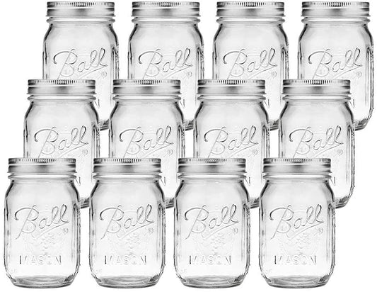 12 Pieces Canning Jars - 480ml Mason Jar Empty Glass Spice Bottles with Airtight Lids and Labels Tristar Online
