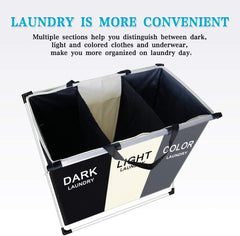 3 in 1 Large 135L Laundry Clothes Hamper Basket with Waterproof bags and Aluminum Frame (Multi) Tristar Online