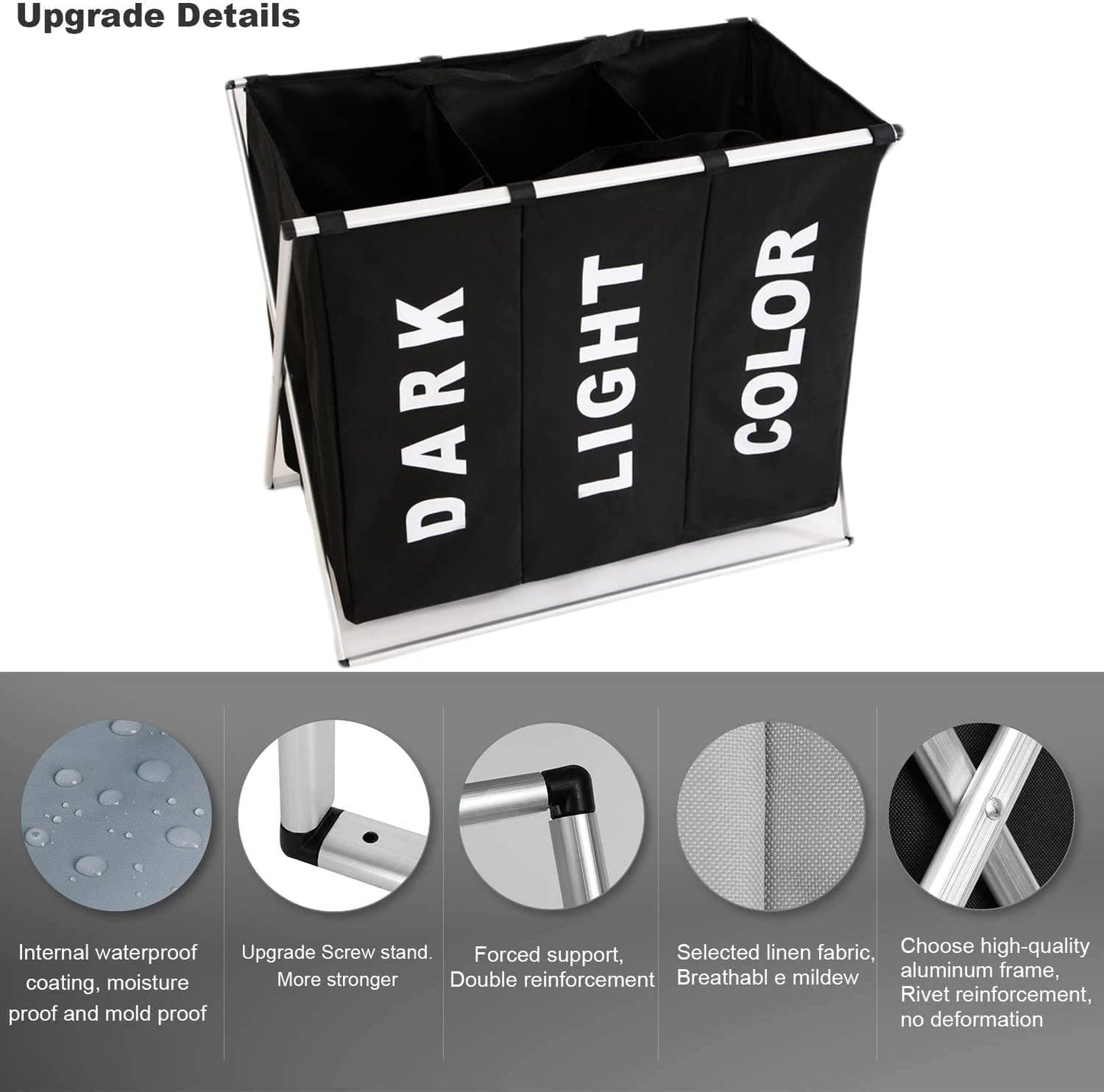 3 in 1 Large 135L Laundry Clothes Hamper Basket with Waterproof bags and Aluminum Frame (Black) Tristar Online