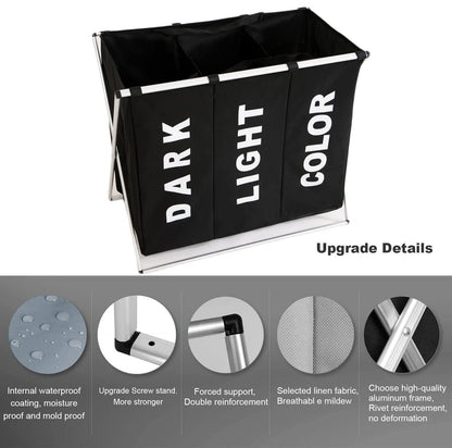 3 in 1 Large 135L Laundry Clothes Hamper Basket with Waterproof bags and Aluminum Frame (Black) Tristar Online