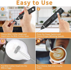 Black Rechargeable Electric Milk Frother Handheld (3 Speeds) Tristar Online