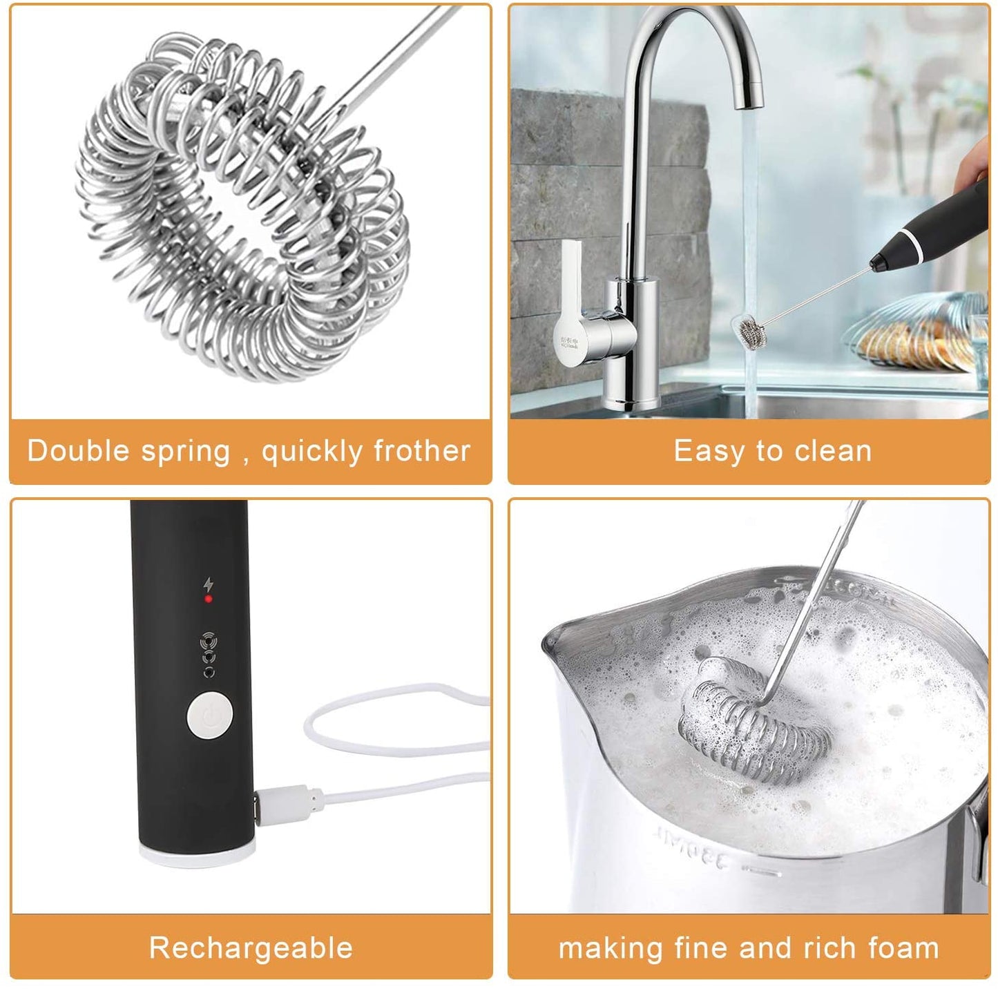 Black Rechargeable Electric Milk Frother Handheld (3 Speeds) Tristar Online