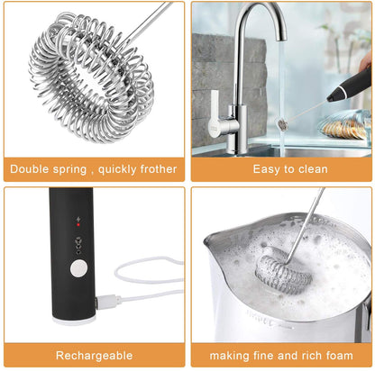 Black Rechargeable Electric Milk Frother Handheld (3 Speeds) Tristar Online