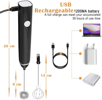 Black Rechargeable Electric Milk Frother Handheld (3 Speeds) Tristar Online