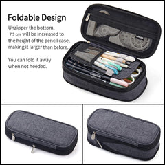 Foldable Large Capacity Pencil Bag for Youth School (Grey) Tristar Online